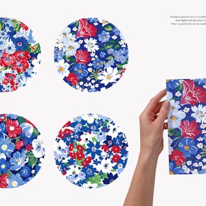 patriotic floral, seamless pattern, red white, blue flowers, 4th july, americana style, digital paper, summer garden, wildflower print jpeg image 5