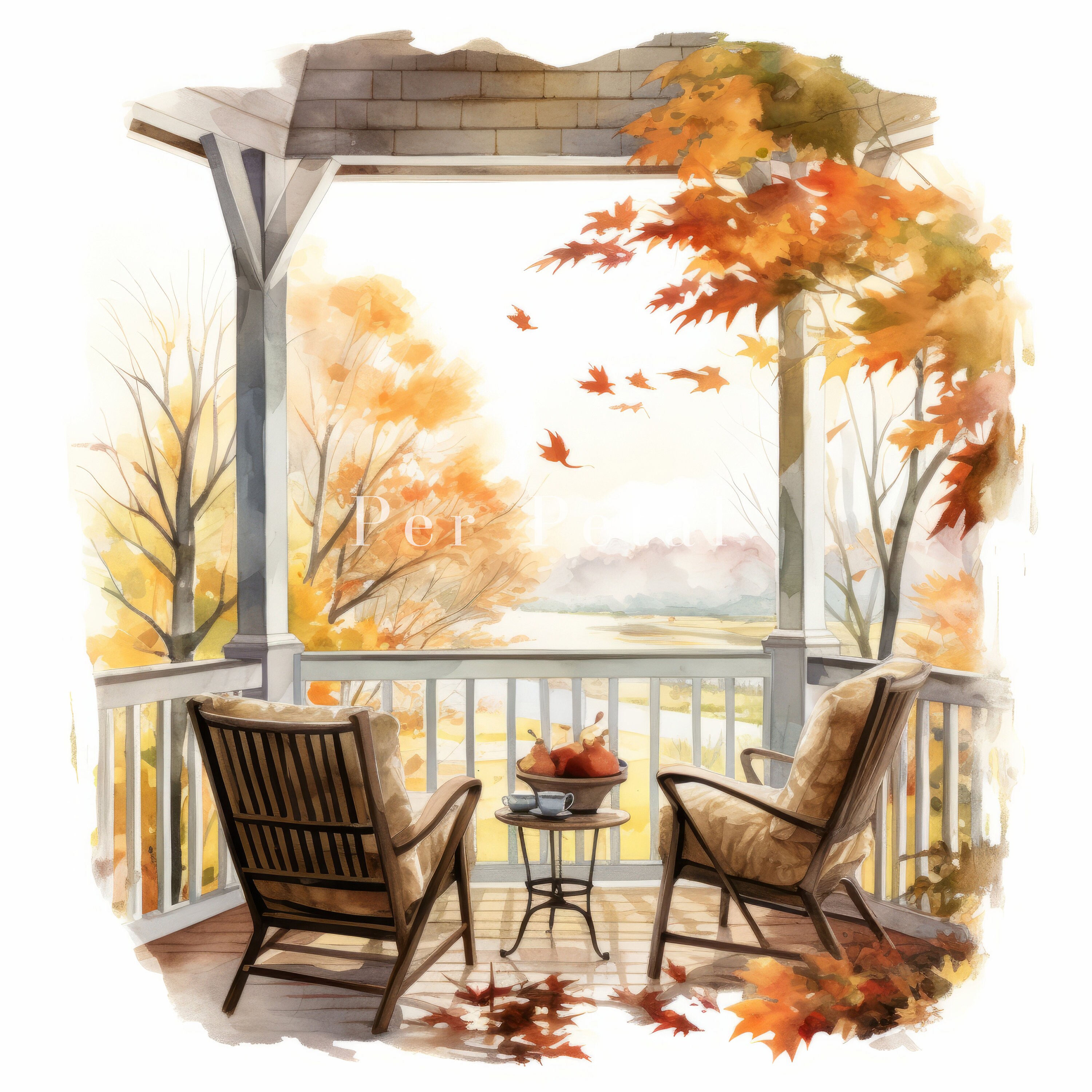9 Watercolor Cozy Porch Clipart Autumn Clipart Country - Etsy