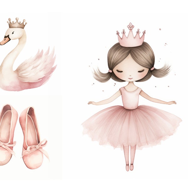 9 Watercolor Pink Ballerina Clipart Pink Swan Clipart Nursery Clipart Card Making Digital Journals Planner Girl Ballet Flats Princess Jpeg