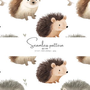 clipart hérisson, motif boisé, hérisson sans couture, bébé animal, oeuvre d'art pour chambre d'enfant, animal de la forêt, hérisson aquarelle, animaux mignons, chambre d'enfant