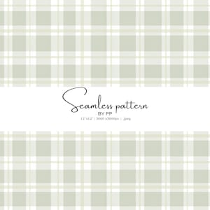 May include: A seamless plaid pattern in light green and white. The design consists of intersecting lines forming a grid. The text "Seamless pattern" is displayed in a cursive font, with dimensions and file type details.