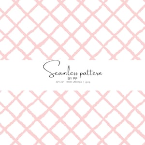 May include: Seamless pattern design featuring a repeating grid of pink brushstrokes on a white background. The text "Seamless pattern" is displayed in elegant script, with additional details below. The pattern is 12"x12" and 3600x3600px.