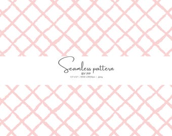 pink lattice seamless pattern, handdrawn trellis digital paper, pastel modern grid design for crafts and textiles, 12x12 jpeg
