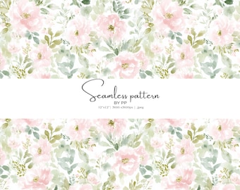 pastel floral seamless pattern jpeg, blush pink watercolor flower design, romantic seamless pattern for wedding and fabric