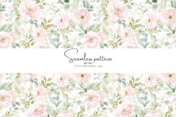 pastel floral seamless pattern jpeg, blush pink watercolor flower design, romantic seamless pattern for wedding and fabric