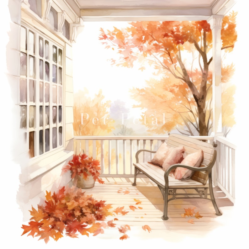 9 Watercolor Cozy Porch Clipart Autumn Clipart Country - Etsy