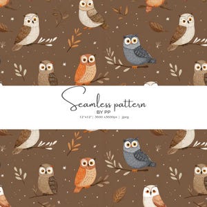 owl pattern, seamless design, woodland owl, nursery pattern, kids fabric, autumn owl, forest animals, cute owls, digital paper