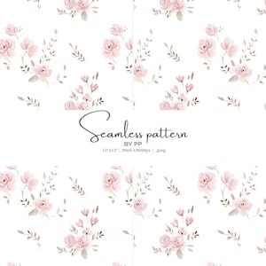 Floral pastel, patrón sin costuras, flores rosas, verde menta, papel digital, papel para bodas, diseño femenino, flores de primavera, flores de melocotón, jpeg