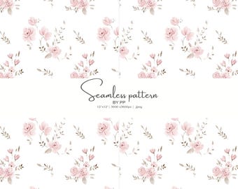 floral pastel, padrão sem emendas, flores rosa, verde menta, papel digital, papel de casamento, design feminino, flores da primavera, flores de pêssego, jpeg