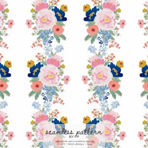 bold floral seamless pattern, watercolor bouquet repeat, colorful peony garden design, romantic wedding florals, large scale botanical tile