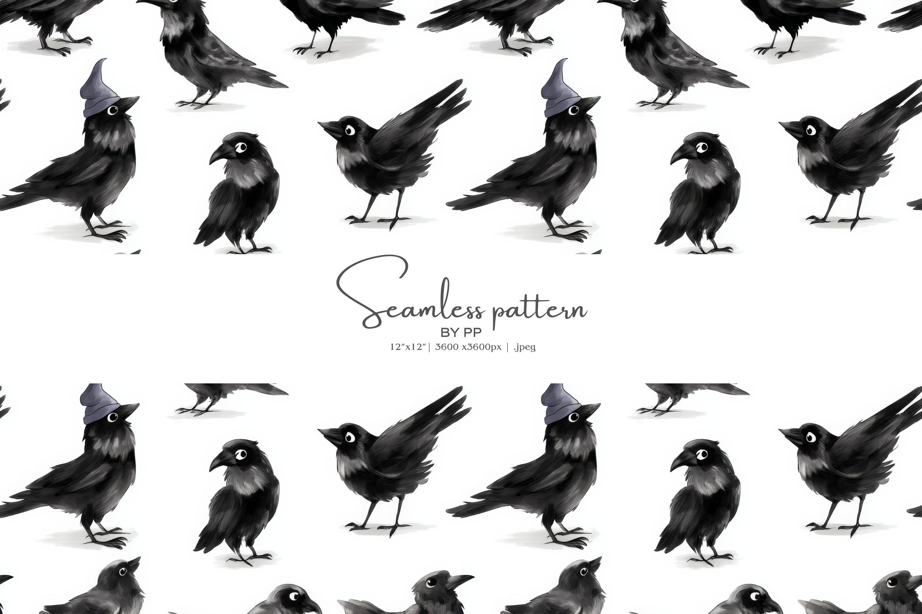 Crow Pattern, Halloween Clipart, Seamless Background, Black Bird ...