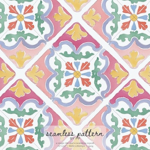 talavera tile seamless pattern, mexican ceramic floral print, colorful spanish tile design, boho mediterranean decor pattern, geometric