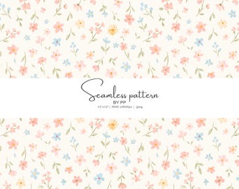 flores em tons pastéis, estampa floral, estampa de primavera, design sem costura, florais em aquarela, estampa cottagecore, flores delicadas, flores vintage