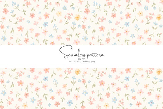 pastel flowers, floral pattern, spring print, seamless design, watercolor florals, cottagecore pattern, delicate blossoms, vintage flowers