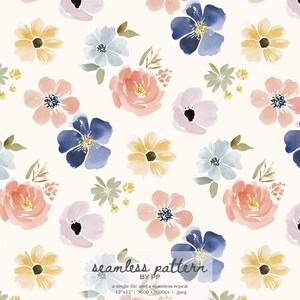 pastel floral seamless pattern, modern watercolor flowers, scandi floral design, nursery botanical repeat, soft feminine floral pattern
