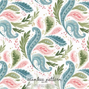 boho paisley sömlöst mönster, vintage botaniskt virveltryck, kricka korallbladsdesign, retro ornamentalt tyg, dekorativ blommig upprepning