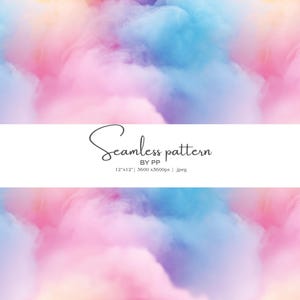 May include: Seamless pattern design featuring a dreamy blend of pastel colors: blue, pink, and yellow. The image includes the text "Seamless pattern BY PP" and dimensions of 12"x12" at 3600 x 3600px.
