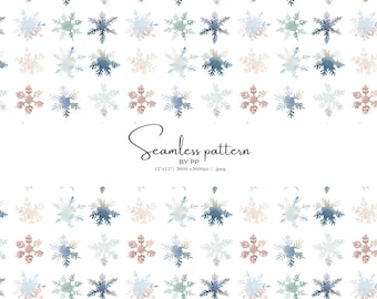snowflake pattern, winter snowflakes, watercolor snowflake, seamless design, christmas pattern, holiday pattern, digital paper, winter decor
