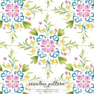 Patrón floral folclórico polaco sin costuras, estampado floral inspirado en el wycinanki, arte folclórico botánico colorido, diseño de Europa del Este, jpeg decorativo