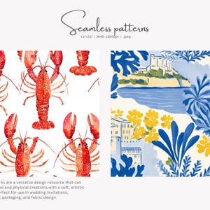 Padrão náutico, desenho de lagosta, design costeiro, motivo de praia, textura mediterrânea, estampa em aquarela, cena oceânica, arte tropical, verão imagem 4