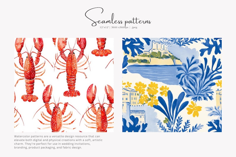 Padrão náutico, desenho de lagosta, design costeiro, motivo de praia, textura mediterrânea, estampa em aquarela, cena oceânica, arte tropical, verão imagem 4