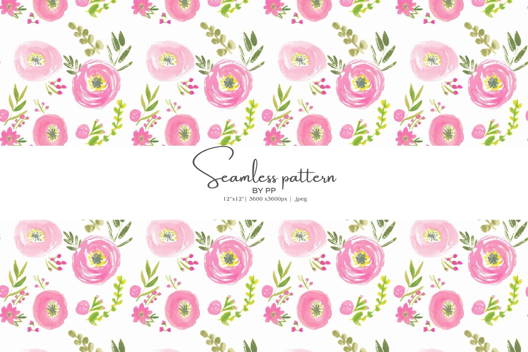 Pink Floral Seamless Pattern, Playful Watercolor Flowers Digital Paper ...
