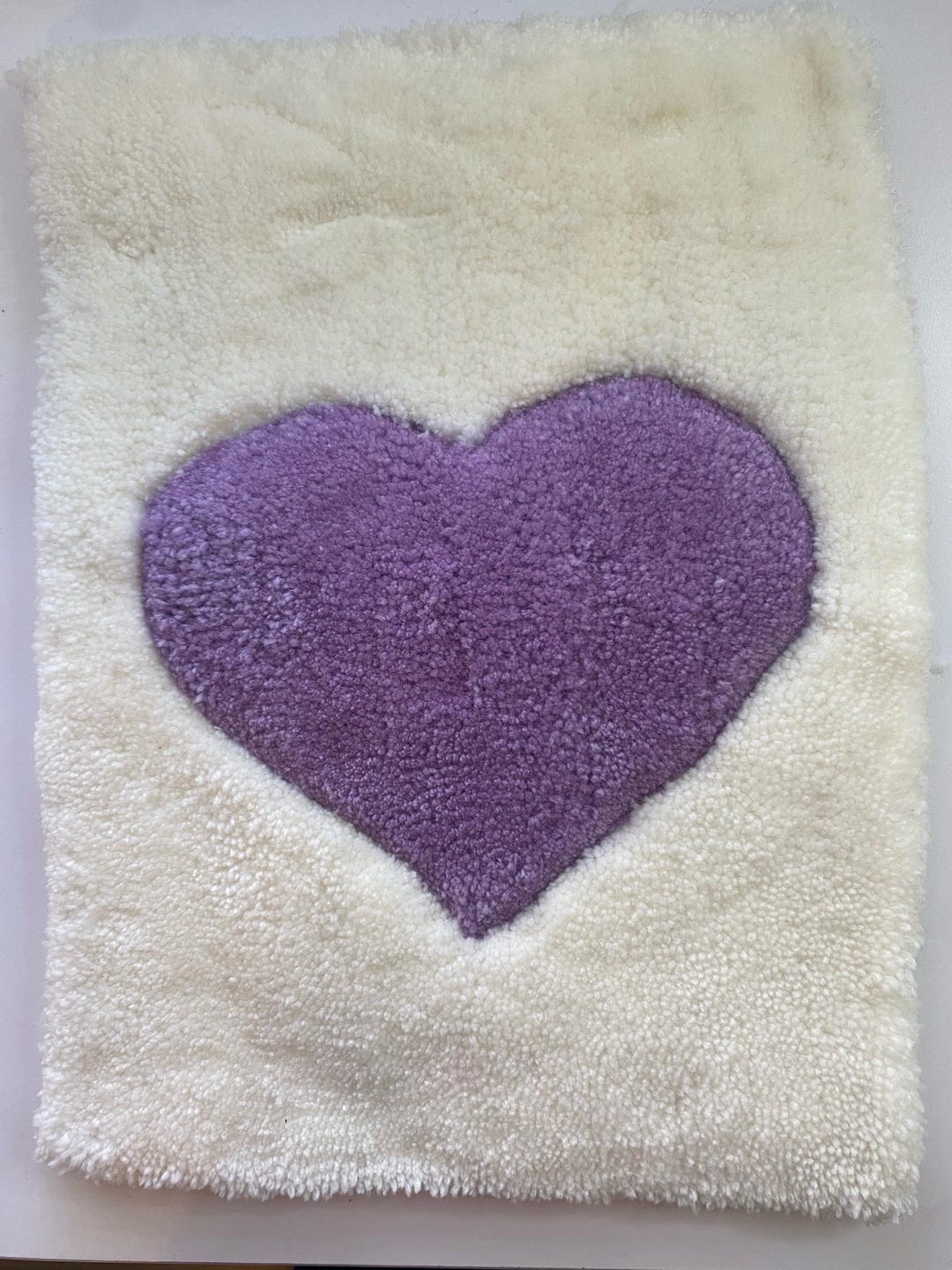 Puple Heart White Tufted Rug Fluffy Wall Hanging Cutesy Romantic Room ...