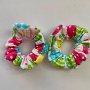 Set of 2 Mini Spring Colorful Scrunchies Upcycled Fabric Hair Accessories Cutesy Sustainable Gifts for girls for teens for her for mom