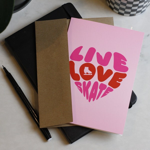 Live Love Skate [Figure Skate Variant] Blank Greeting Card for Ice Skaters, Ice Dancers, Competition