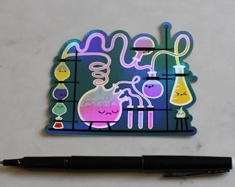 We Have Chemistry [Holographic Variant], Cute Science & Chemistry Set Sticker for Laptops, Notebooks, and Water Bottles