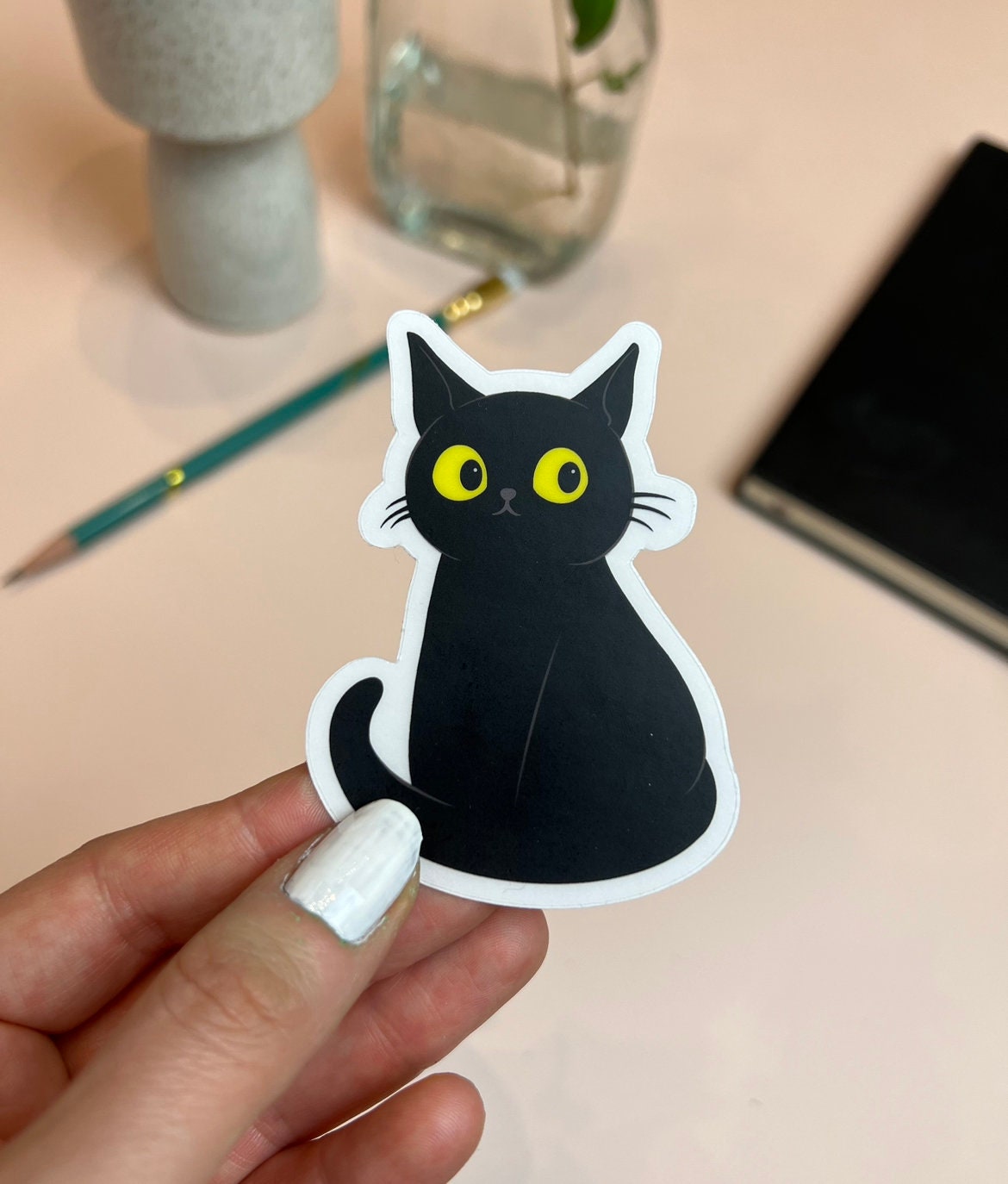 Spooky Black Cat, Cute Sticker for Laptop, Iphone, Water Bottle - Etsy