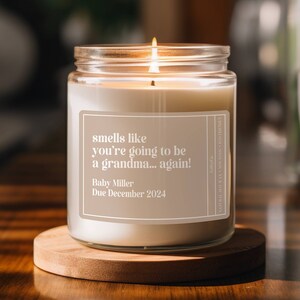 Custom Pregnancy Reveal Gift, Personalized Baby Announcement Candle, Grandma Again, Gift for Grandma, Mother Gift, Mom Gift, Grandma to Be