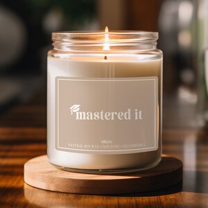 Graduation Candle, Mastered It Candle, Master's Degree Gift, Masters Graduation, Funny Graduation Gift, Grad Gifts, Gift for Grad Student
