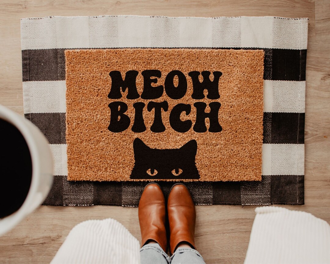 Cat Doormat, Black Cat Doormat, Meow Bitch, Introvert Doormat, Retro Doormat, Cute Doormat