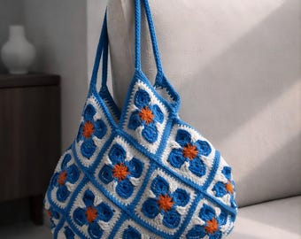CROCHET PATTERN | 3-in-1 Azulejo Granny Square Bag | Shoulder Bag, Mini Purse & Phone Crossbody Pouch | CHART included | Digital Download