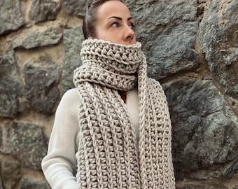 Super Bulky Earth Tone Extra Long Scarf | Chunky Wool Scarf | Giant Luxurious Winter Scarf | Ultra Cozy and Chic Scarf