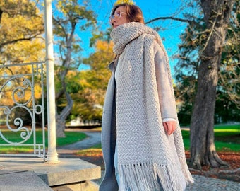 Oversized Crochet Scarf for Women | Ultra Cozy and Chic Extra Long Scarf | Giant Luxurious Scarf | Inspired by Lenny Kravitz Blanket Scarf