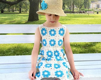 HÄKELANLEITUNG | Bluebell Sommerkleid | Baby Kleinkind Kleid Blumenmuster für Mädchen (Grössen 1–8 Jahre) |  Winziges Blumenmotiv | PDF-Download