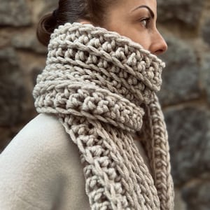 CROCHET PATTERN | Super Bulky Extra Long Scarf | Chunky Wool Scarf | Giant Warm Winter Scarf | Oversized xxl Scarf | PDF Download