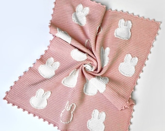 CROCHET PATTERN | Pinky Bunny Baby Blanket | Cute Easter Blanket with Bunnies | Spring Baby Girl Blanket | Tapestry Crochet | PDF Download