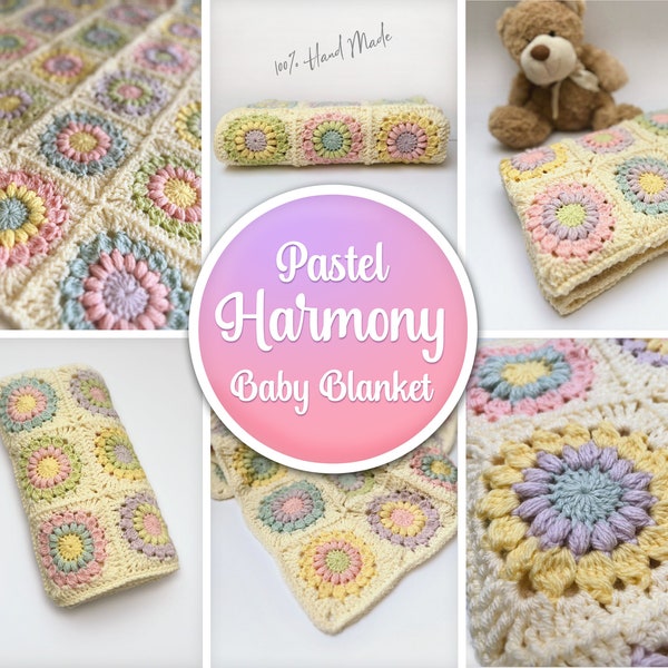 MUSTER | Pastell Harmonie Babydecke | Einfache niedliche Häkelanleitung | Starburst Oma Platz | Blumen-Baby-Mädchen-Decke | DIGITALER DOWNLOAD