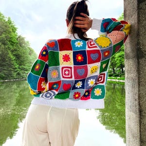 CROCHET PATTERN | Joysie Women’s Cardigan | Easy Granny Square Jacket in Sizes XS–5XL |  Colorful Patchwork Sweater | Digital Download