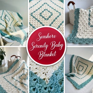 PATTERN | Seashore Serenity Baby Blanket Pattern | Baby Security Blanket | Baby Lovey Blanket | Shell Stitch Square Blanket | PDF Download