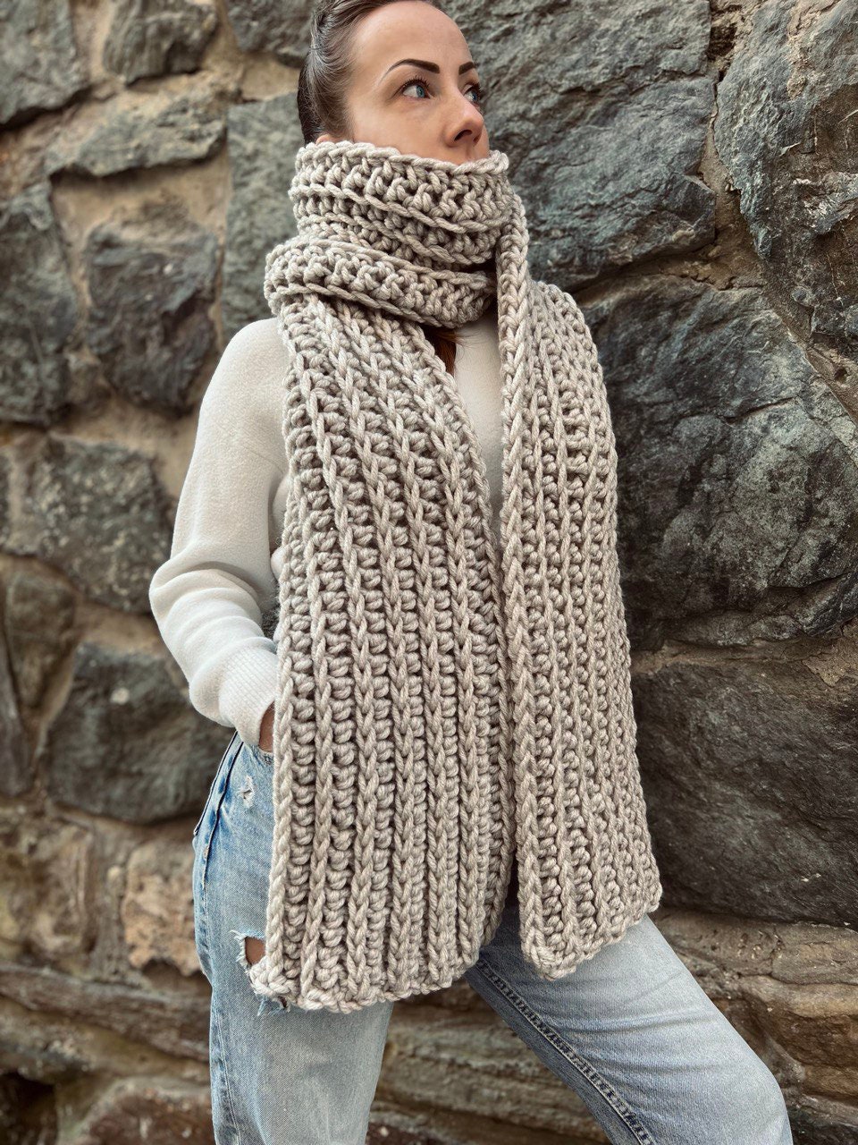 CROCHET PATTERN | Super Bulky Extra Long Scarf | Chunky Wool Scarf ...