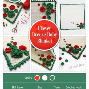 CROCHET PATTERN | Flower Breeze Baby Blanket | Baby Girl Blanket with Flowers | 7 Sizes Included | Cute Summer Cotton Lovey | PDF Download image 3