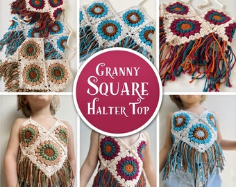 PATTERN | Crochet  Granny Square Halter Top | Summer Halter Top Pattern | 3 Sizes - Baby Top, Toddler Top, Girls Top | DIGITAL DOWNLOAD