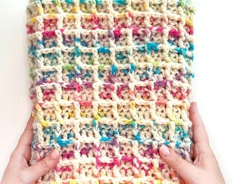 CROCHET PATTERN | Iris Baby Blanket | 7 sizes | Super Easy Waffle Stitch Baby Blanket | Colorful Beginner Baby Afghan | PDF Download
