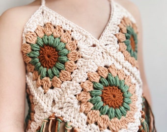 CROCHET PATTERN | Granny Square Halter Top | Summer Halter Top Pattern | 3 Sizes - Baby Top, Toddler Top, Girls Top | PDF Download