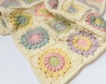 CROCHET PATTERN | Pastel Harmony Baby Blanket | Easy Cute Blankie | Starburst Granny Square | Flower Baby Girl Blanket | PDF Download