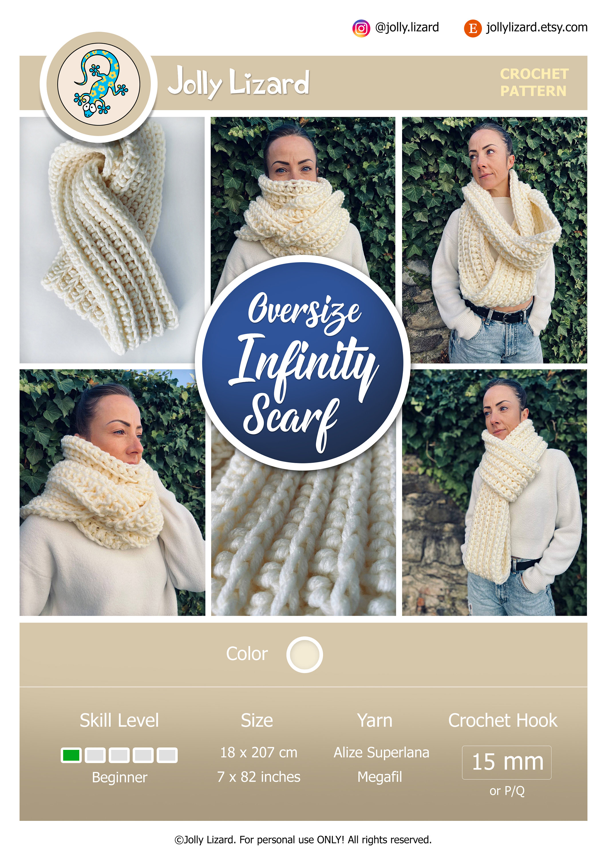 CROCHET PATTERN | Infinity Super Bulky Scarf | Extra Long Giant Scarf ...